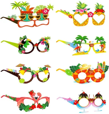 8 Stück Partyglas - Hawaii-Motiv - Mehrfarbig - 15,5 x 13 cm