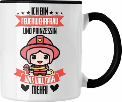 Produktbild von Trendation - Lustige Feuerwehrfrau Tasse Geschenk für Frauen in der Feuerwehr Prinzessin (Schwarz)