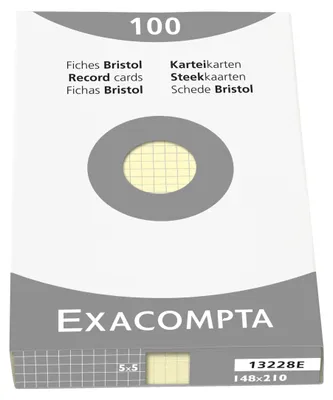 Produktbild von Exacompta 13228E Karteikarten A5 kariert, Faltschachtel mit 100 Stück - Gelb