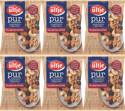 Multi Verpackungsbild Ültje Studentenfutter pur ungeröstet und ungesalzen 150g 6er Pack