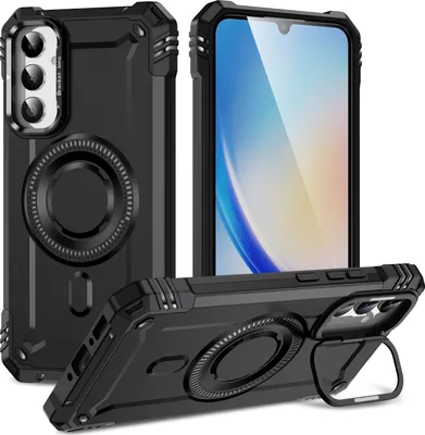 Obrázek produktu pro Magnetické pouzdro pro Samsung Galaxy A34, robustní vojenské ochranné pouzdro s kamerovým kroužkem stojánkem Černý