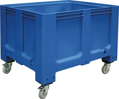 Produktbild von Palettenbox mit 4 Rollen, LxBxH 1200 x 1000 x 915 mm, für Tiefkühlhäuser geeignet, blau