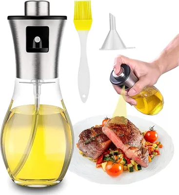 Produktbild von Öl Sprayer 200ml Öl Sprüher Öl Sprühflasche,Multifunktional Olivenöl Sprüher, ​Essig und Öl Spender Sprühflasche mit Backpinsel,öl Sprüher Flasche für Kochen, BBQ,Grillen,Salat