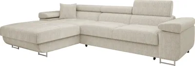 Produktbild von MIRJAN24 Ecksofa Torezio Mini Cord, Stilvoll Eckcouch mit Bettkasten und Schlaffunktion, Einstellbare Kopfstützen, 280x170x70-90 cm (Farbe: Poso 100, Seite: Links)