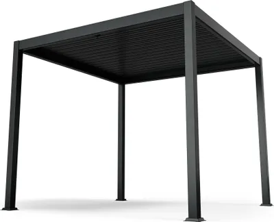 Produktbild von Blumfeldt Pavillon 3x3, Wasserdicht Stabil Winterfest, Lamellendach aus Verzinktem Stahl, Pulverbeschichteter Aluminiumrahmen, Wetterfest, Schwarz, Für Garten & Terrasse
