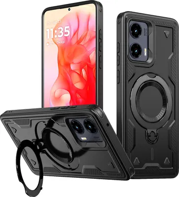 Produktbild von Dual Layer Hülle für Motorola Moto G Stylus 5G (2024) mit Ring Ständer Magnetisch Stoßfest Handyhülle Schwarz