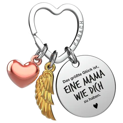 Produktbild von "Beste Mama" Schutzengel Schlüsselanhänger - Engelsflügel Herz Glücksbringer und Gravur Plättchen mit liebevoller Botschaft