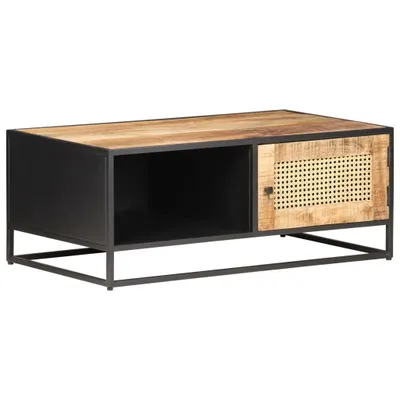 Produktbild von Couchtisch 90x50x35 cm Raues Mangoholz und Wiener Geflecht