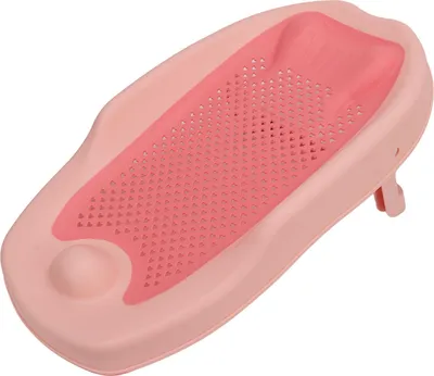 Imagen del producto de Soporte para bañera de bebé, plegable, ergonómico, con forma de corazón, diseño con motivos vacíos, ideal para bebés y niños pequeños, soporte para bañera, color rosa
