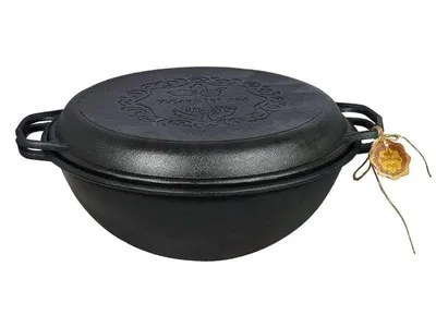 Produktbild von MAYSTERNYA Gusseisen Kazan 12 L mit Pfannendeckel – Usbekischer Kasan, Wok, für Induktion, Grill und offenes Feuer