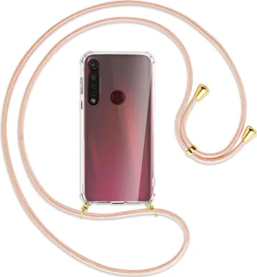 Produktbild von Handykette Backcover-Schutzhülle mit Band (Metall goldfarben) für Motorola Moto G8 Plus - rose peach