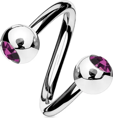 Produktbild von viva-adorno Lippenpiercing Chirurgenstahl Labret Spirale Twister Kristall Doppelkugel verschiedene Farben und Größen Z336,Violett