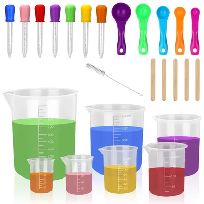 Immagine prodotto di Set di misurini in plastica trasparente, 7 pezzi, da 50 a 1000 ml, con pipetta e misurino