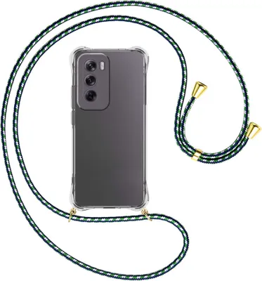 Produktbild von Handykette Backcover-Schutzhülle mit Band (Metall goldfarben) für OPPO Reno 12 5G - grün/blau/weiß