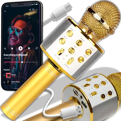 Produktbild von Bluetooth Karaoke mikrofón Ručný detský bezdrôtový prenosný rádiový mikrofón Ručný karaoke mikrofón Stereo zvuk Kondenzátor Gold Retoo