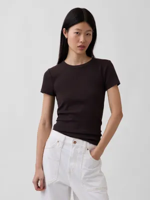 Produktbild von GAP T-Shirt mit Rundhalsausschnitt, Stretch-Passform, kurz geschnitten, XXS, Braun