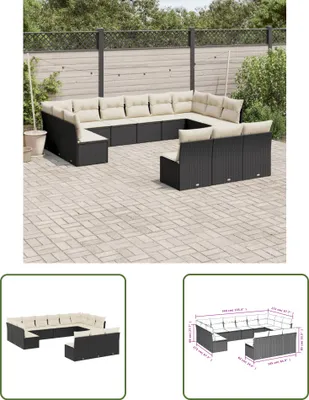 Produktbild von The Living Store 13-tlg. Garten-Sofagarnitur mit Kissen Schwarz Poly Rattan