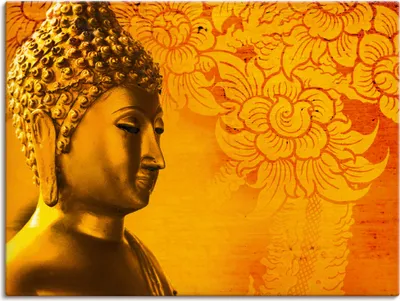 Produktbild von ARTland Leinwandbild Buddha Goldstatue - gold Größe: 80x60 cm