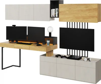 Produktbild von Furniture24 Wohnwand TEEN FLEX SET-01 für Jugendzimmer Kommode Schreibtisch Hängeschrank Led Licht