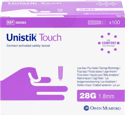 Produktbild von Bezpečnostné lancety Unistik Touch 28 G 100 ks