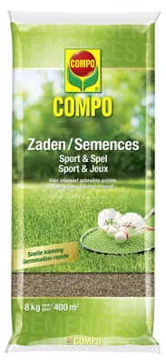 Produktbild von COMPO Grassamen - 8kg bis 400m² - Sport & Spiel - für intensiv genutzte Rasenflächen - Für intensiv genutzte Rasenflächen (Spiel- und Sportrasen) - Schnell keimend & hoch widerstandsfähig