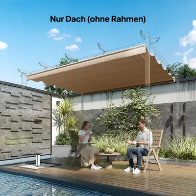 Produktbild von Ersatzdach Pergola 3x3 m einziehbar wetterfest, Pavillondach Polyester 180g/m² 10 Regenabflusslöcher, Braun | 250x255 cm | 1,5 kg