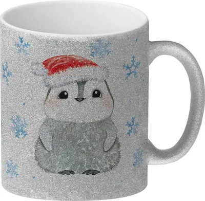 Produktbild von Pinguin mit Weihnachtsmütze Glitzer-Kaffeebecher