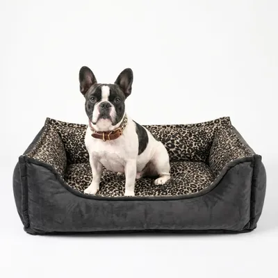 Produktbild von 4L Textil Orthopädisches Hundebett mit Bezug, Visco Memory Foam, Leopardenmuster, Waschbar, Hundekörbchen kleine Hunde (80x60 cm,Schwarz)