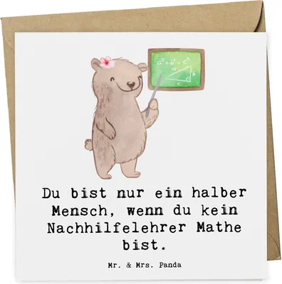 Produktbild von Mr. & Mrs. Panda Grußkarte Nachhilfelehrer Mathe Herz - Weiß - Geschenk, Nachhilfe, Spruch, Glückwunschkarte, Lustig, faltkarte, Mathematik, Witzig, Klappkarte