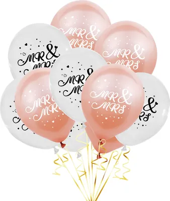 Produktbild von Oblique Unique 10 Luftballons Mr & Mrs für Hochzeit Feier Deko Hochzeitsdeko Hochzeitsgeschenk weiß roségold