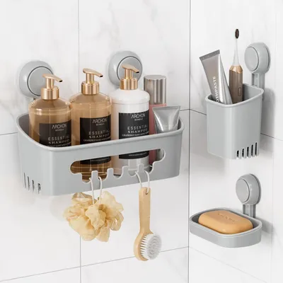 Immagine prodotto di Set di ventose per porta sapone da doccia, organizer per doccia, grigio, composto da 3 pezzi