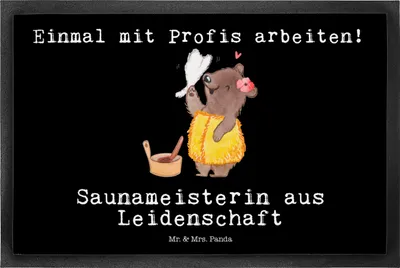 Produktbild von Mr. & Mrs. Panda fußmatte Saunameisterin Leidenschaft 50 x 75 cm - Schwarz - Geschenk, Sauberlaufmatte, Schmutzmatte, bodenmatte, Schmutzfangmatte, Schmutzfangteppich