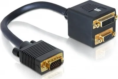 Zdjęcie produktu dla DeLOCK Adapter VGA male > VGA + DVI 29 female, 0,2 m, VGA (D-Sub), DVI + VGA (D-Sub), Męska, Żeńska, Czarny