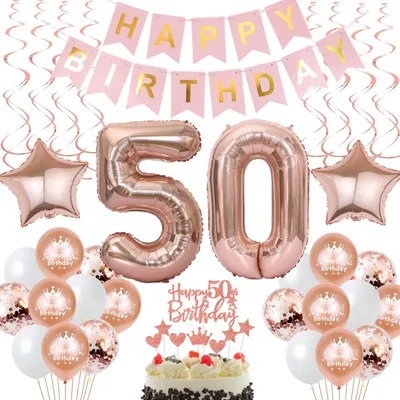 50. Geburtstagsdeko-Set Roségold – Luftballons & Zahl 50