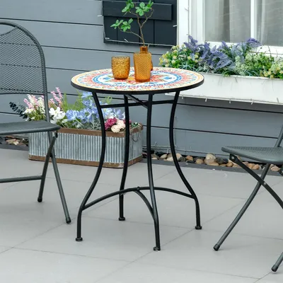 Produktbild von Gartentisch mit Mosaikplatte Keramik Balkontisch Terrassentisch Ø60 cm Rot+Blau+Weiß