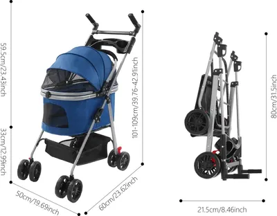Obrázok produktu pre Kočík pre psov/vozíček pre psov – skladací model – hliníková zliatina – oxfordská tkanina – do 12 kg – pre veľké plemená – pre všetky ročné obdobia – modrý