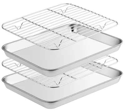 Produktbild von Edelstahl-Backblech mit Kühlrost-Set, 26,5 x 20,5 cm (2 Backbleche + 2 Rost)