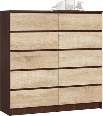 Produktbild von Kommode AKORD K120 Wenge 120 cm 10 Schubladen Front Sonoma-Eiche B120 x H121 x T40 cm