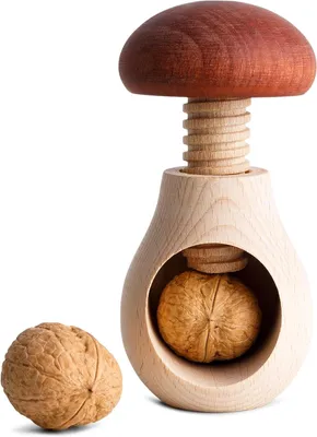 Produktbild von Nussknacker aus Buchenholz in Pilzform, 10 x 6 cm, Schraubmechanismus, langlebiger manueller Küchenmahler