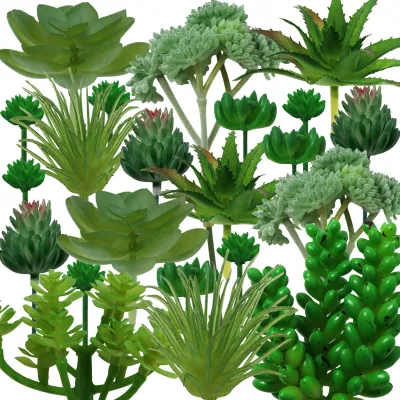 Image de 22 plantes succulentes artificielles vertes, décoration à base de plantes succulentes pour les mariages, la maison et le bureau (pots non inclus)