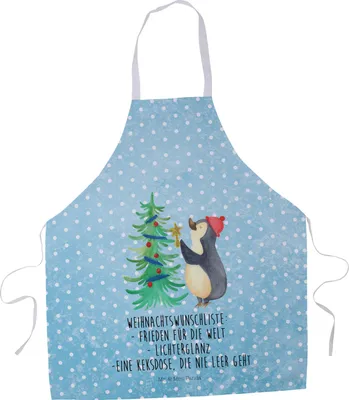 Produktbild von Mr. & Mrs. Panda Kochschürze Pinguin Weihnachtsbaum - Eisblau - Geschenk, Gastro Schürze, Weihnachten, Winter, Kochkleidung, Arbeitsschürze, Küchenzubehör