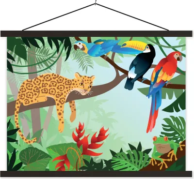 Produktbild von MuchoWow® Textilposter Dschungeltiere - Tukan - Jungen - Mädchen - Leopard 40x30 cm mit schwarzem Rahmen - Dekorationen