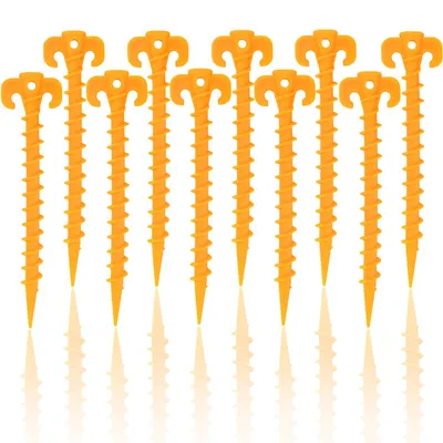 Produktbild von Schraubheringe 20cm – 10er Set Spezialheringe für weiche Böden, Sand & Schlamm – Kunststoff Zeltheringe mit breitem 17mm Gewinde, T-Kopf & Öse