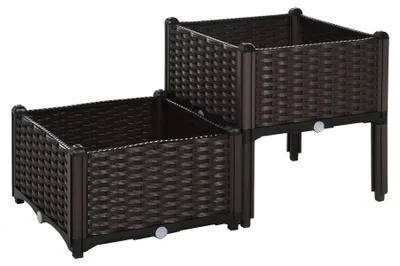 Immagine prodotto di Set 2 Pezzi Fioriera da Esterno Componibile in Polyrattan 40x40x44 cm Flowless