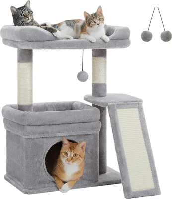 Productafbeelding van Krabpaal voor grote katten - compact - met twee ligvlakken en sisal krabzuilen - stabiele kattenboom