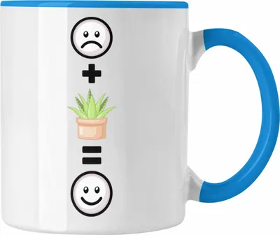 Produktbild von Trendation - Kaktus Tasse Geschenk für Kaktus-Liebhaber Lustige Geschenkidee :( + Kaktus = :) (Blau)