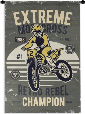 Produktbild von MuchoWow® Wandteppich Wandbehang Motorrad - Retro - Gelb 60x90 cm Tapisserie Dekoration Wandtuch - Foto-Teppich - Abwaschbar