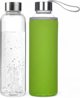 Productafbeelding van Glazen drinkfles 550 ml - Borosilicaat - Met beschermhoes - Groen