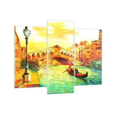 Produktbild von Bilder auf glas - Venedig Gondel - 130x100cm - Glasbilder - Wandbilder - Kunstdruck - zum Aufhängen bereit - Wanddekoration aus Glas - Glas Bilder - Wandbild auf Glas - 3 Teile - GCB130x100-3841