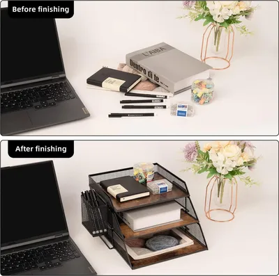 Produktbild von Holz und Metall-Lettern-Stack-Organizer für Schreibtisch - 3 Ebenen